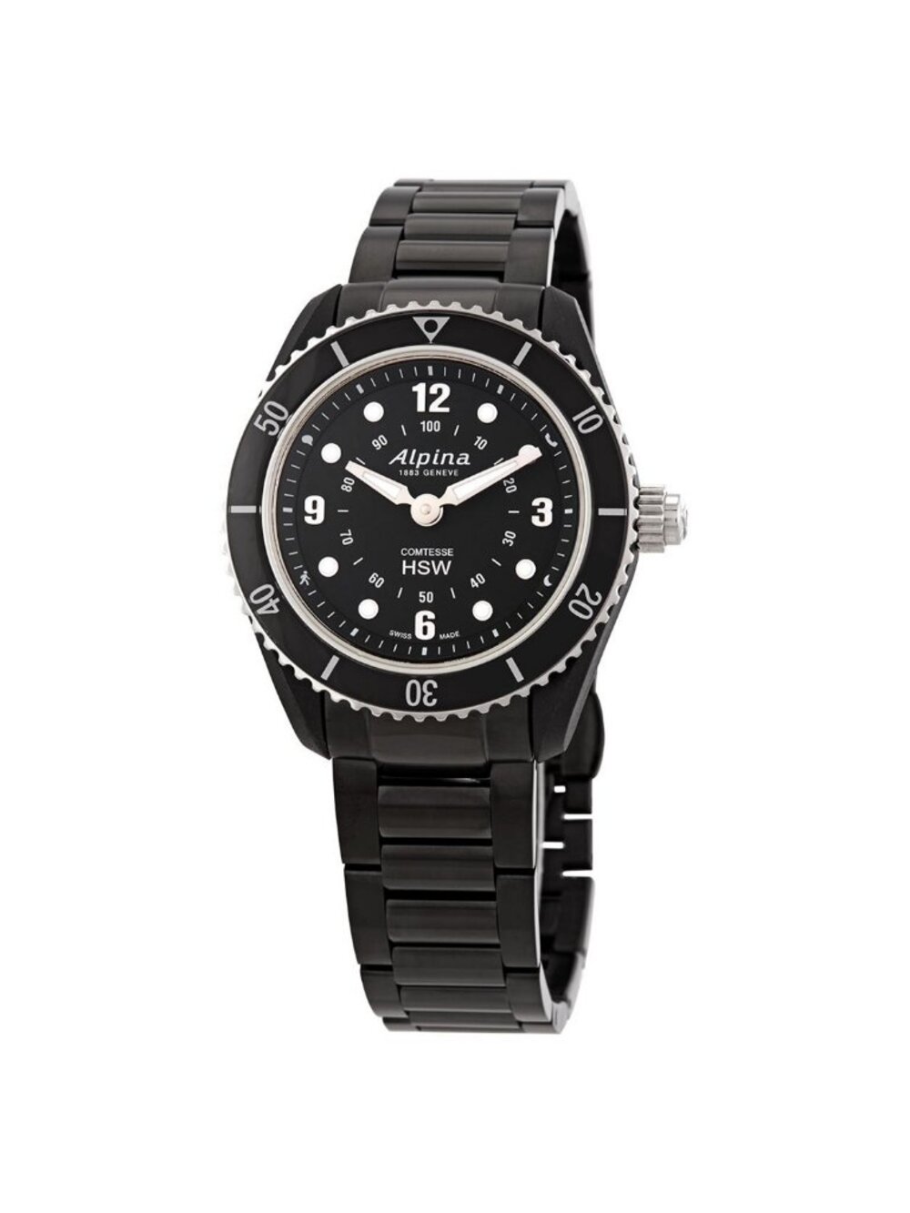 NWT Alpina Comtesse Horological Alarm World Time Quartz Black Dial Ladies Watch